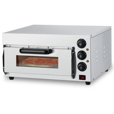 16 Inch Countertop Electric Commercial Pizza Oven, 1600W 110V Stainless Steel Pizza Maker with Dual Temp Control, 60-Min Timer, Oven Light & Removable Pizza Stone for Home Bakery Use