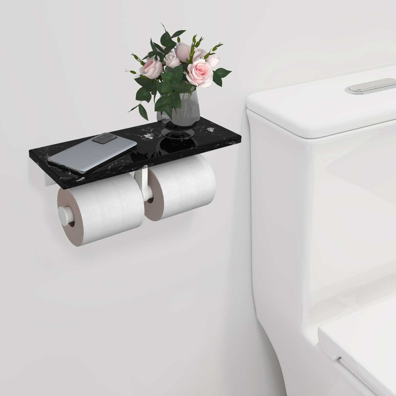 Porte-papier hygiénique à 2 rouleaux en marbre avec tablette SUS304