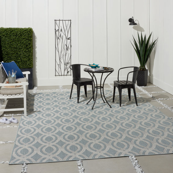 Wrought Studio Lawanda Geometric Light Blue Indoor / Outdoor Area Rug ...