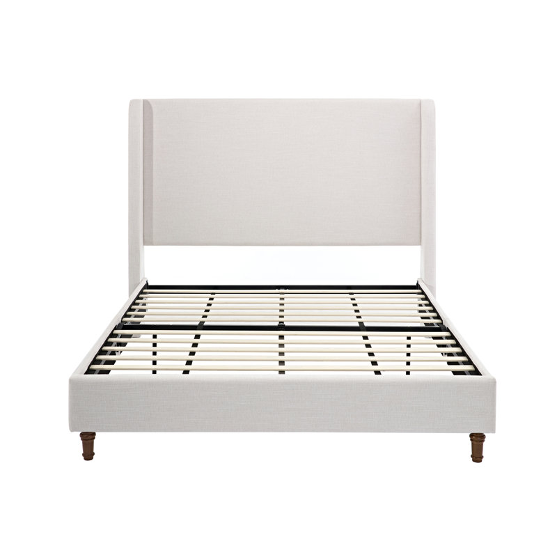 Mozter Upholstered Wingback Platform Bed, Ivory Canvas, King