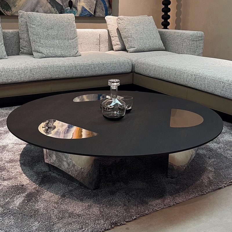 Table basse ronde en bois massif de style italien, H 14 po x L 47,2 po x l 47,2 po