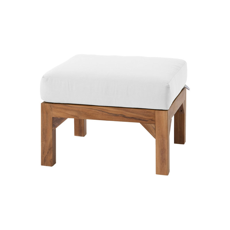 Repose-pieds extérieur en teck avec coussin Sunbrella, Blanc