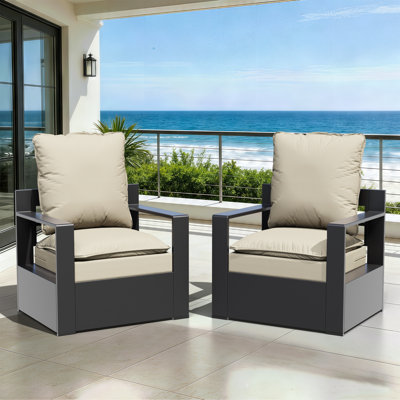 Eco-Friendly All-Weather Outdoor Cushions, UV-Proof Olefin Fabric for Patio Furniture, Beige/Blue