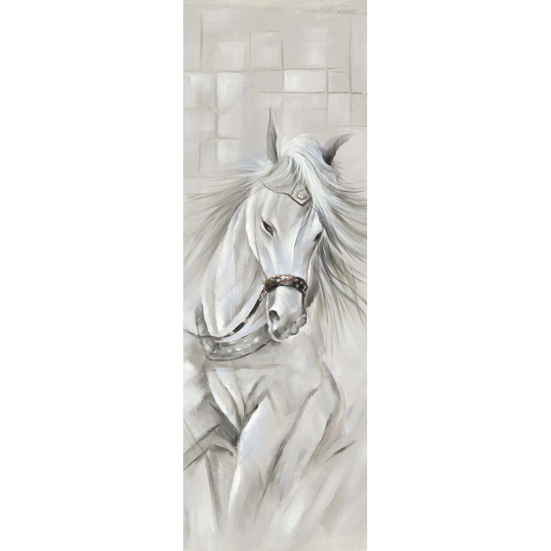Cheval blanc dans une toile à vent | Décoration murale industrielle pour chambre à coucher