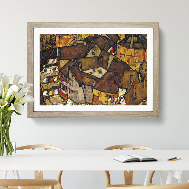 Crescent of Houses by Egon Schiele - Picture Frame Painting, Oak Framed, 48cm H x 65cm W x 2cm D