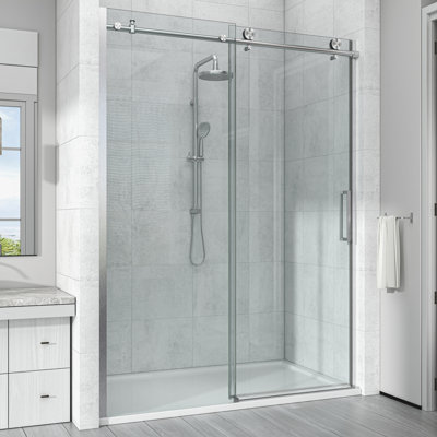 44"-48" W x 76" H Single Sliding Frameless Shower Door with 3/8" (10mm) Crystal Clear Tempered Glass - 3 Year Warranty