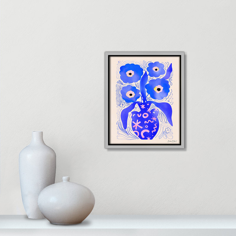 «Blue Flowers Matisse» par Bloom, Toile avec cadre, Flottant argent, L 9,5 po x H 11,5 po