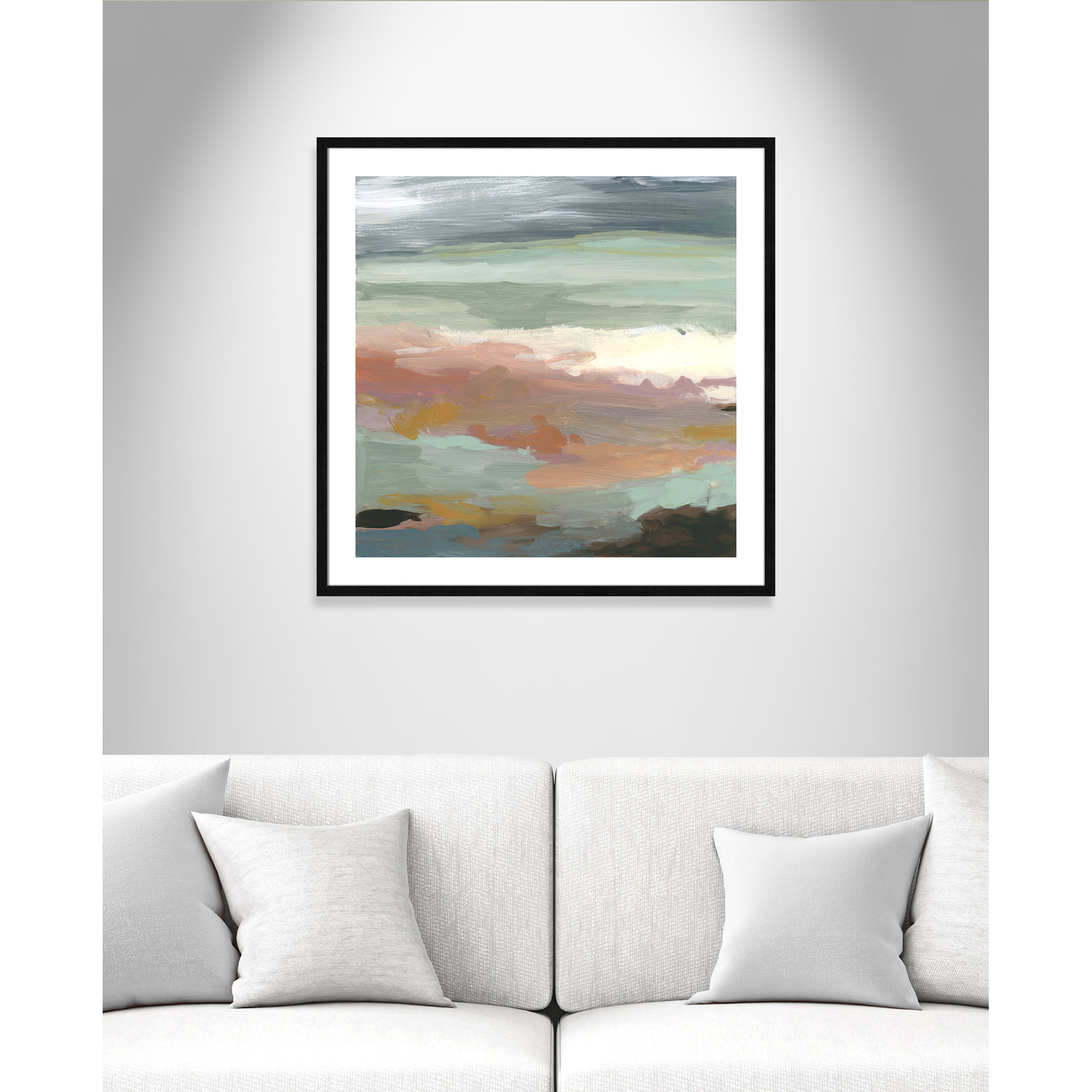 Ocean Bluffs by Carol Robinson - Painting Print on Paper, Picture Framed Paper, 33.25" H x 33.25" W, Black Wood