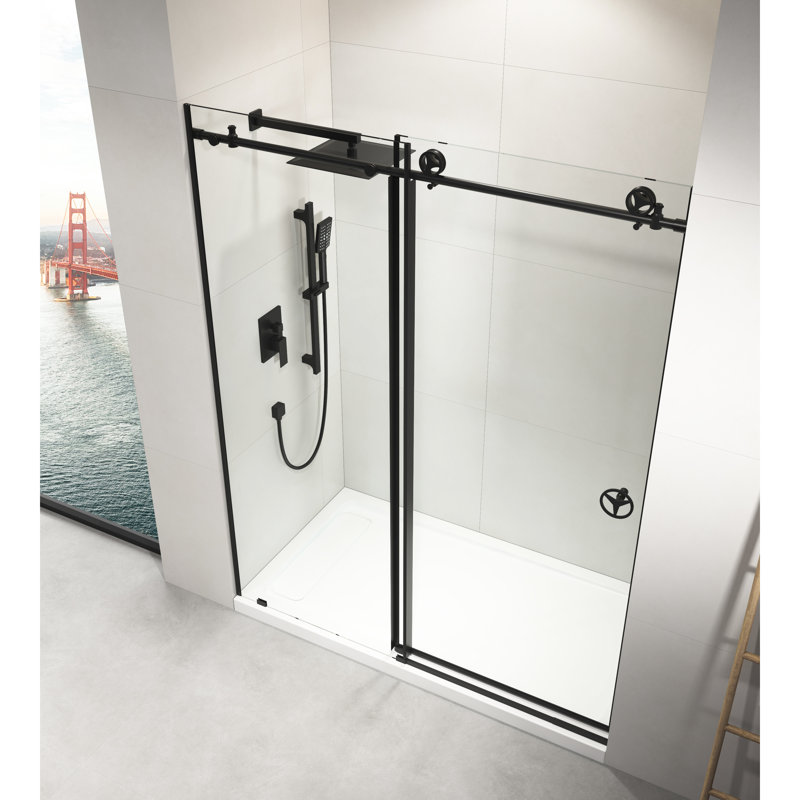 Porte de douche coulissante en verre transparent l 60 po x H 76 po en noir mat