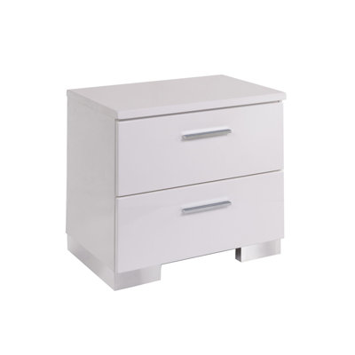 2 Drawers Nightstand with Chrome Legs, White