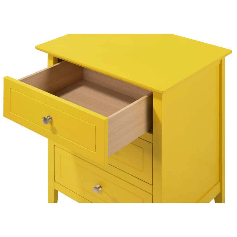Table de chevet jaune pour chambre à coucher - Fabrication robuste, 3 tiroirs inclus avec armoire à matériaux