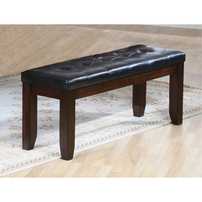 1Pc Modern Bench With Leather-Look Seat Tufted Upholstery Tapered Wood Legs Bedroom Living Room Furniture