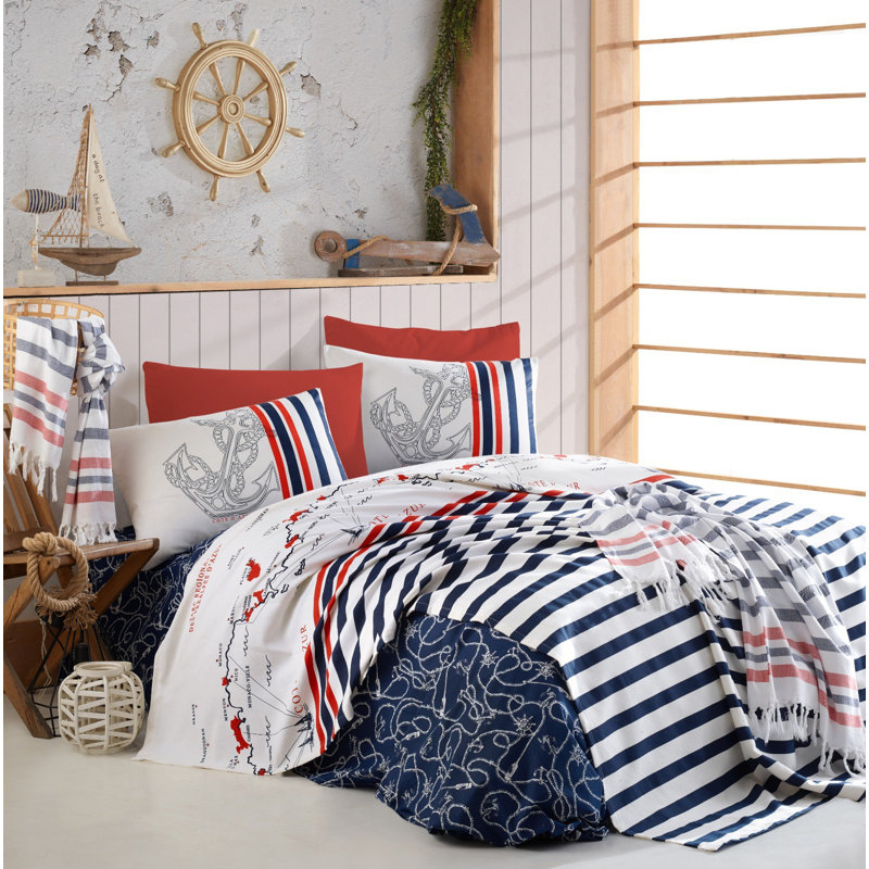 Ensemble de courtepointe 100% coton 4 pièces Doss Bleu