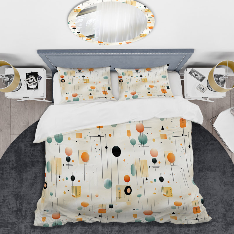 Minimalism Beige Ferns Pattern Geometric Shapes Duvet Cover, Twin Duvet Cover + 1 Standard Sham