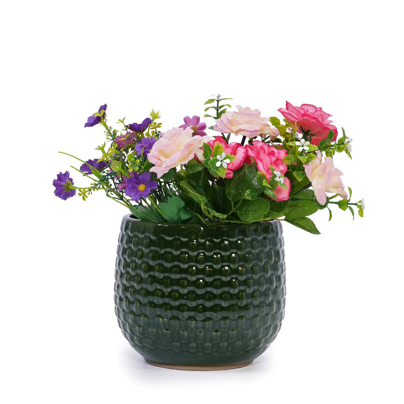 Dark Ceramic Planters   Of 3  For Patio, Garden Or Indoor Spaces - All-Weather , Reinforced Construction, Glossy Finish, Drainage Hole, 9.5" L X W 7.9" H, 12.21 Lbs 3 Pieces Flowerpot, Modern
