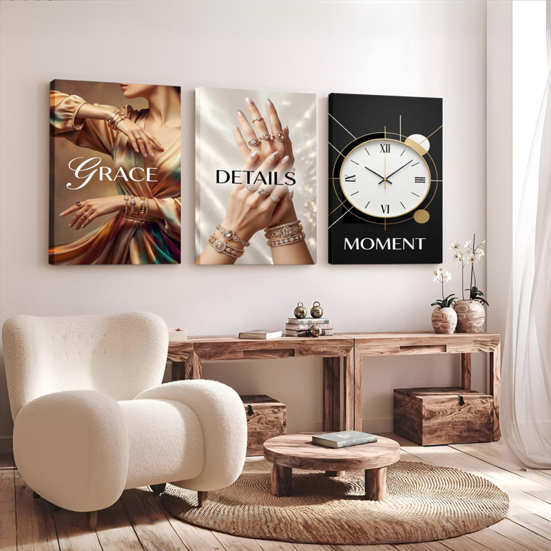 Ensemble de 3 tableaux sur toile « Moment de grâce » pour la décoration du salon et de la chambre à coucher.