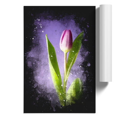 Purple Tulip Flower Paint Splash - Frameless Print
