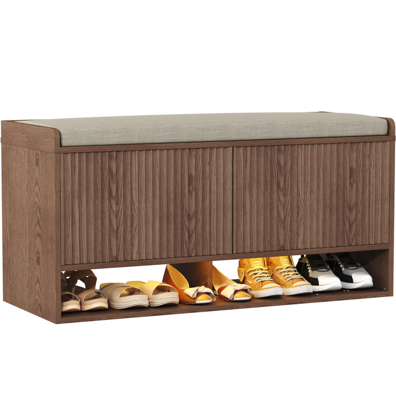 12 Pair Shoe Storage Bench, Walnut