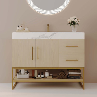 Meuble-lavabo moderne 36 po avec lavabo en céramique sans couture et armoire autoportante