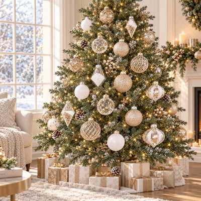 34-Piece Champagne White Shatterproof Christmas Ball Ornaments Set