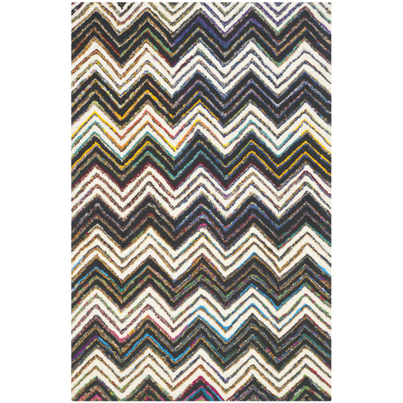 Airiona Hand Tufted Wool/Cotton Chevron Rug in Black/White, Rectangle 2' x 3'