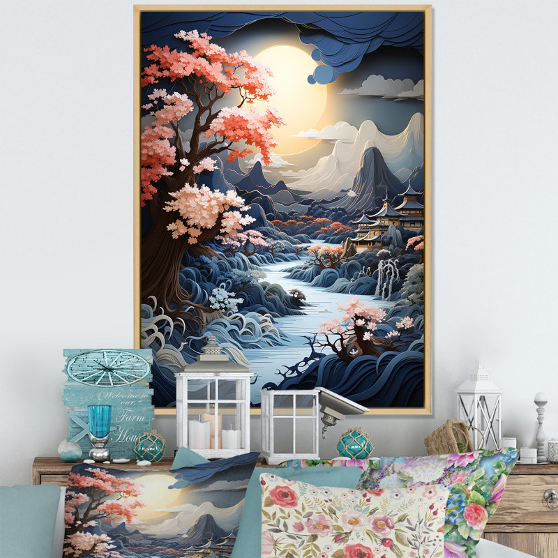 Serenity Lake Storm Moonlight sur toile, Cadre naturel flottant, H 32 po x l 16 po x P 1 po
