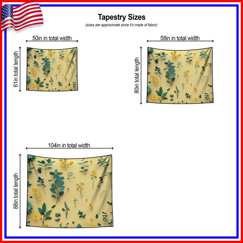 Tapisserie florale - Décoration murale nature, 50in H x60in W with 4 Grommets