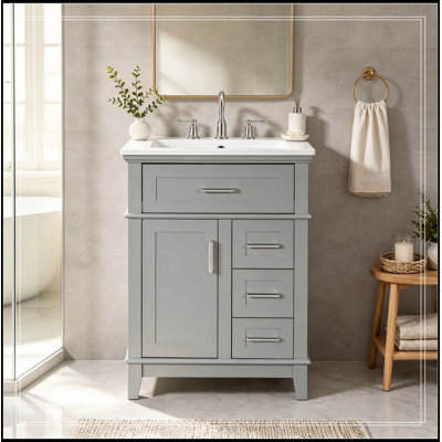 Meuble-lavabo avec lavabo, tiroir rabattable, 3 tiroirs et abri réglable