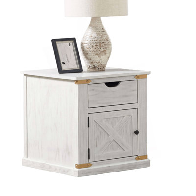 Rustic Style Antique White 1pc End Table Living Room Side Table w Drawers Barnyard Design