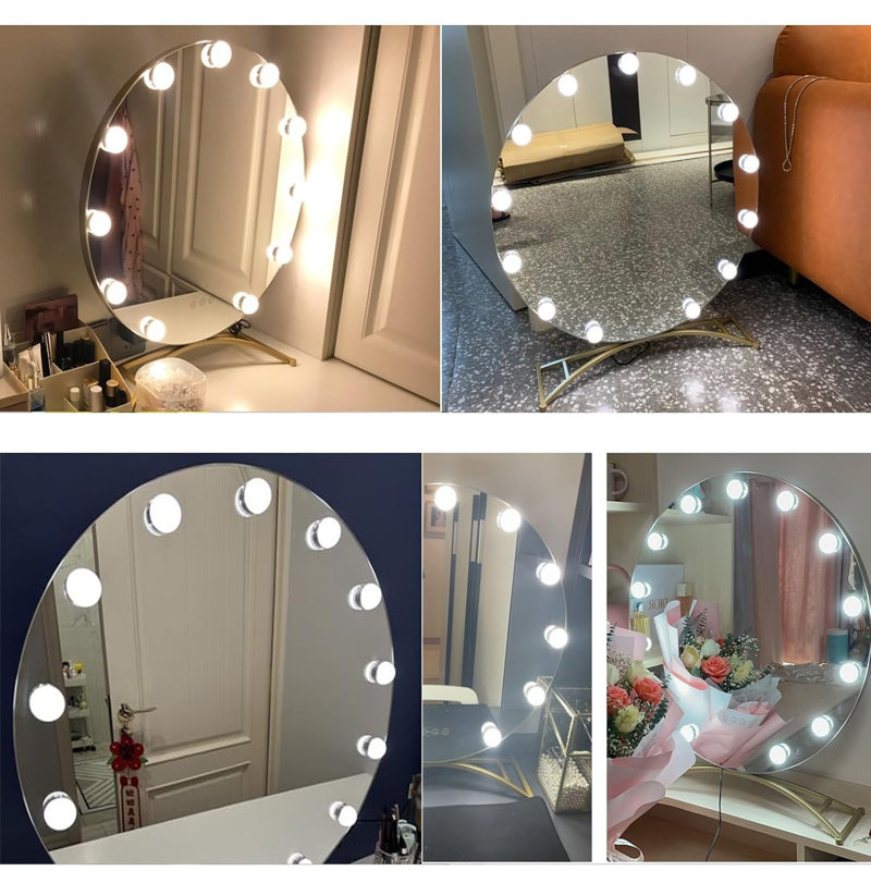 Large and Bright LED Metal Mirror Touch Dimmable Swivel Tabletop Mirror Hollywood Round lighted Makeup Mirror with 11 bulbs and 3x Magnification