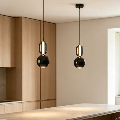 2-Pack Modern Glass Pendant Lights, Dimmable LED Hanging Lights, Adjustable Pendant Fixtures For Kitchen Island, Dining Room, Bedroom, Bar & Ceiling