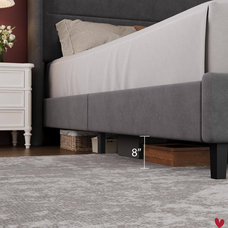 Lit plateforme tapissier en velours, Gris, Lit double
