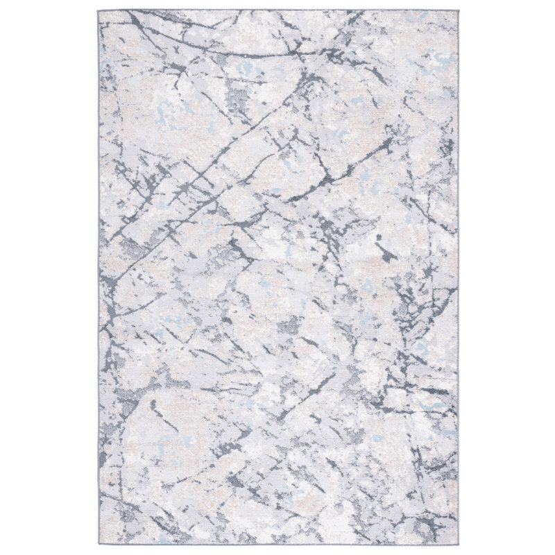 Tapis abstrait ivoire / gris Ethellee, Rectangle 8 pi x 10 pi