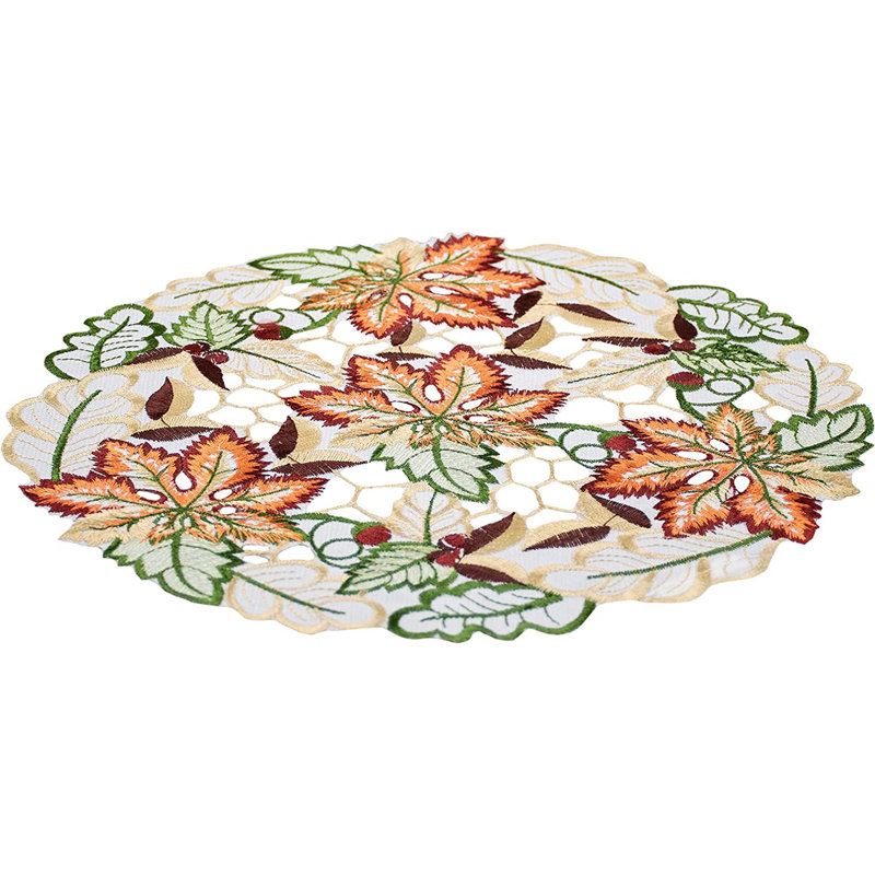 Riggleman Embroidered Cutwork Colorful Fall Maple Leaf, 11" Round