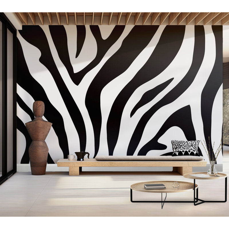 Murale pelez et collez de qualité supérieure - motif à rayures zébrées, L 120 po x L 96 po