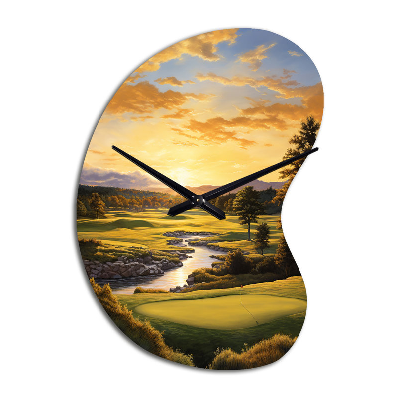 Golf Golden Hour Golf - Golf horloge murale asymétrique en métal, impression d'horloge murale moderne de forme unique, Petit