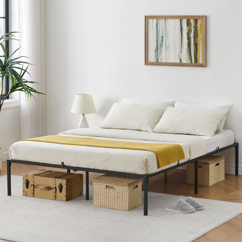 Structure de lit plateforme double / pleine grandeur, structure de lit en métal de 14 pouces sans sommier, Lit simple
