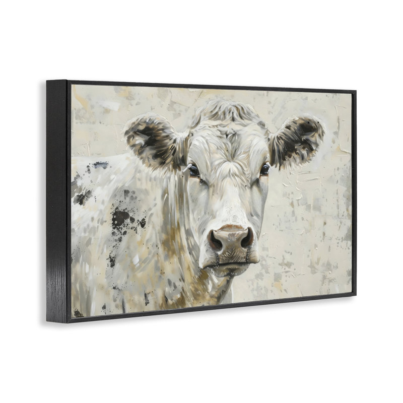 Portrait de vache neutre, estampe numérique, design par LSR Creative Studio, H 12 po x l 18 po, Giclée encadrée noir minuit