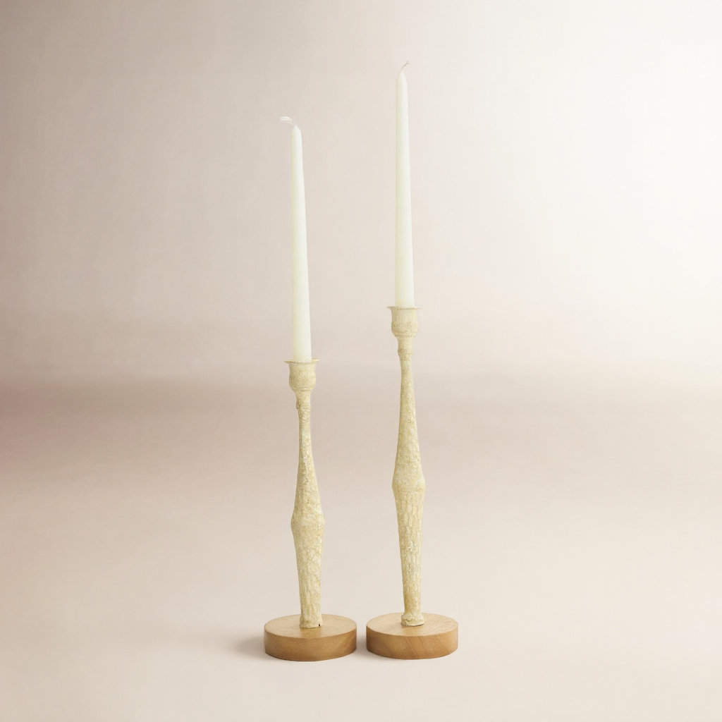 Alia 2-Piece Aluminum Candlestick Set, Cream