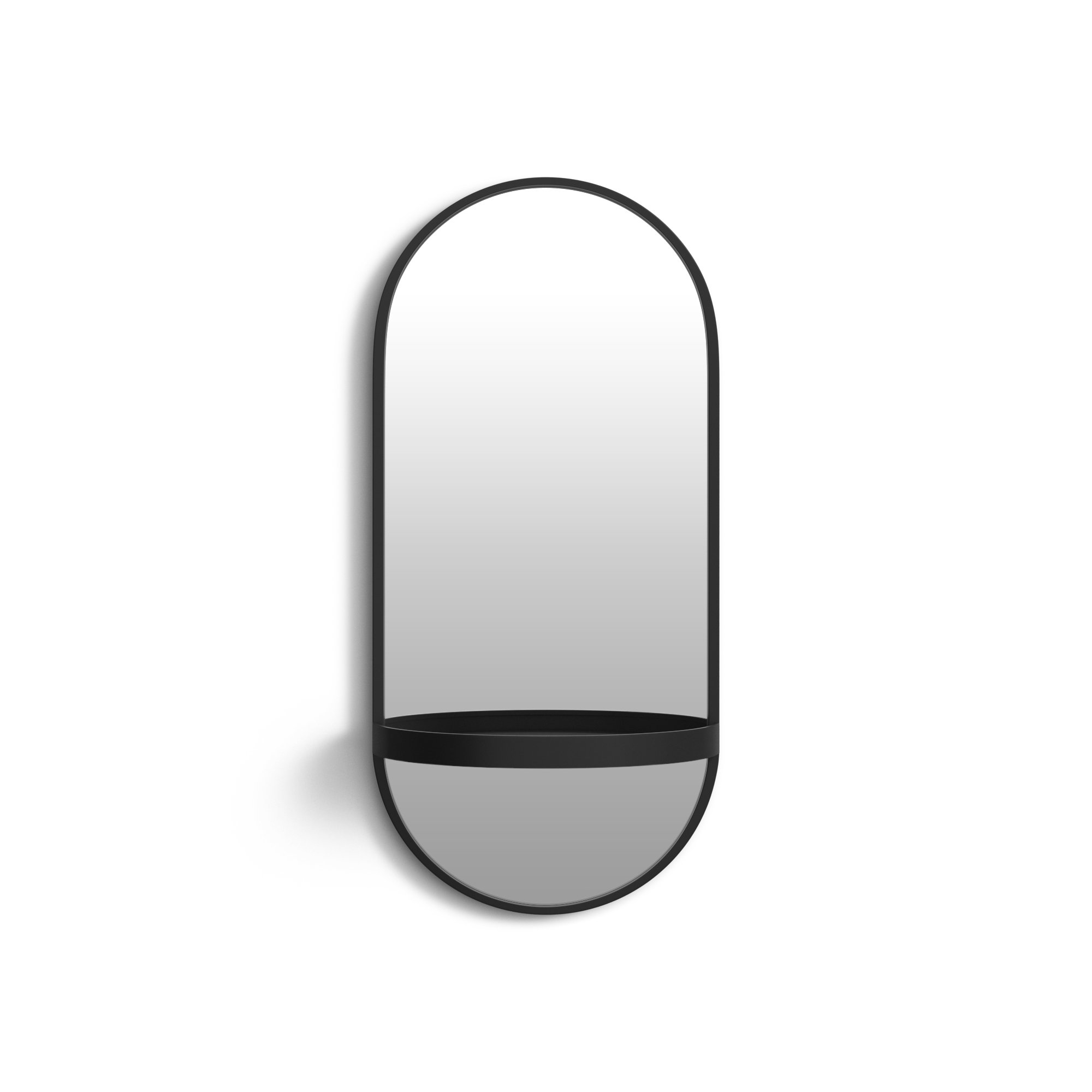 Lumi Metal Flat Mirror with Shelves, 24.25" H x 11 W, Black