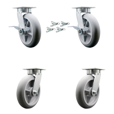 Kingpinless Thermoplastic Rubber Wheel Caster Set 4 Swivel Locks 2 Brakes