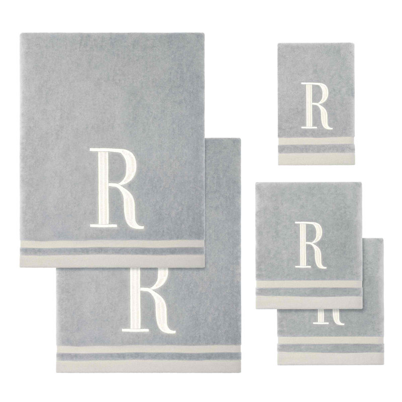 GRY/IVR Monogram Towel Set, 5 Piece Towel Set, Gray