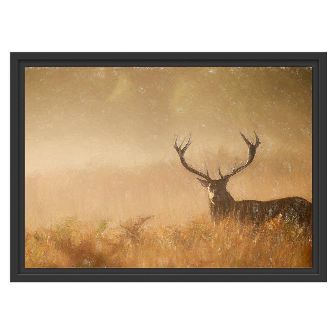 Gerahmter Grafikdruck Red Deer Stag in the Mist