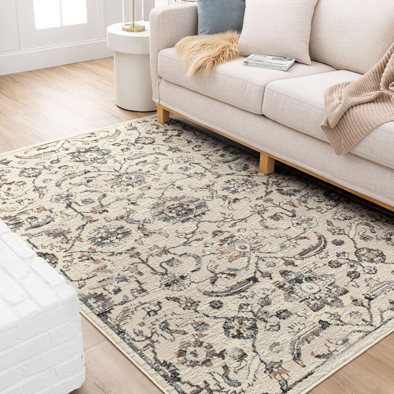 Margarida Grey Floral Ornamental Area Rug, Rectangle 7'10" x 10'