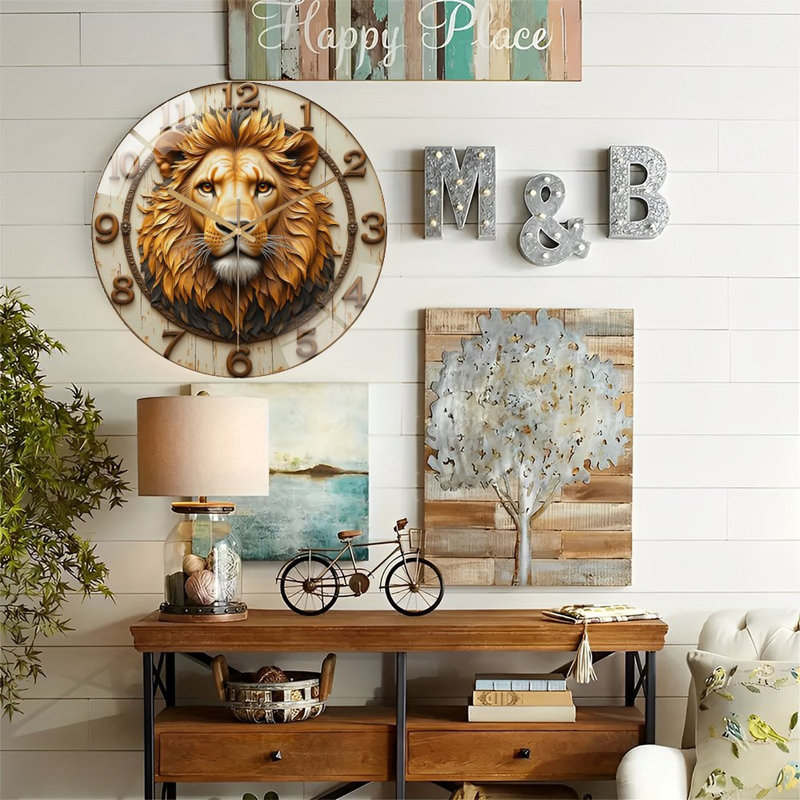 Horloge murale tête de lion, horloge murale 12 po