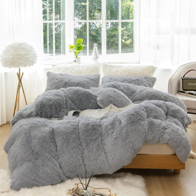 EMME Plush Shaggy 2/3pcs Duvet Cover Set Luxury Fuzzy Comforter Cover Set Bedding Set