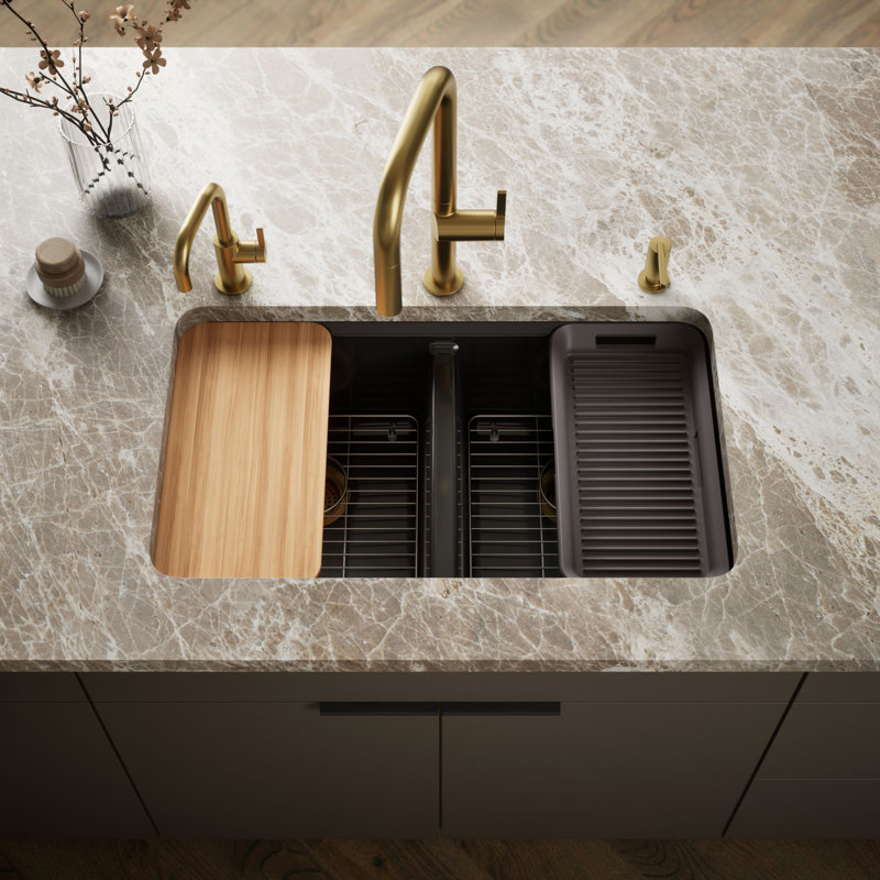Riverby 33" undermount double-bowl workstation kitchen sink, Black 