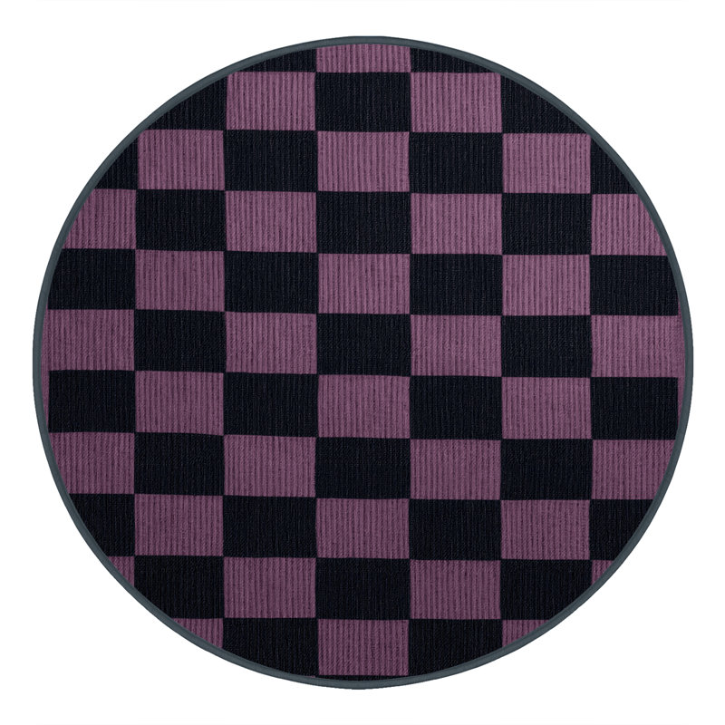 Tapis gris à carreaux lavable à la machine, Rond 8 pi