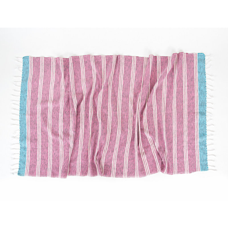 Serviette de plage 100% coton Poirier, Rose / blanc