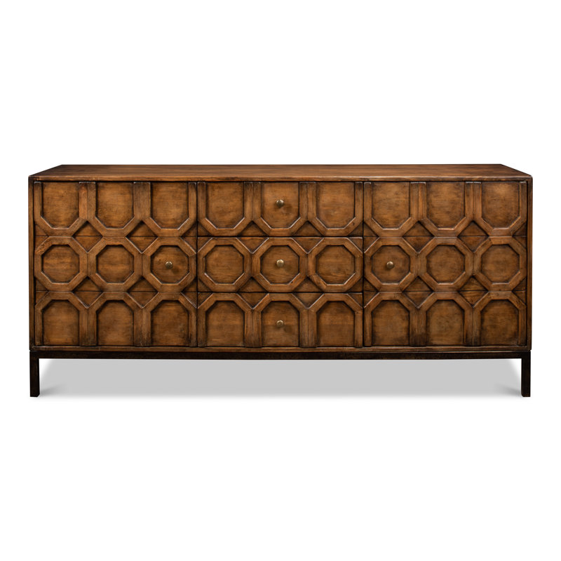 Buffet en bois de pin de 3 tiroirs de largeur 74 po Becket, Brun